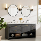 24 Inch Round Mirror – Matte Black Metal Framed Bathroom Wall Mirror, Anti-Rust