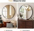 24 Inch Round Mirror – Matte Black Metal Framed Bathroom Wall Mirror, Anti-Rust Vanity Mirror