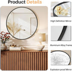 24 Inch Round Mirror – Matte Black Metal Framed Bathroom Wall Mirror, Anti-Rust Vanity Mirror for Bathroom