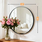 24 Inch Round Mirror – Matte Black Metal Framed Bathroom Wall Mirror, Anti-Rust Vanity Mirror for Bathroom, Bedroom