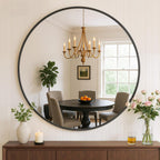 24 Inch Round Mirror – Matte Black Metal Framed Bathroom Wall Mirror, Anti-Rust Vanity Mirror for Bathroom, Bedroom, Living Room & Entryway