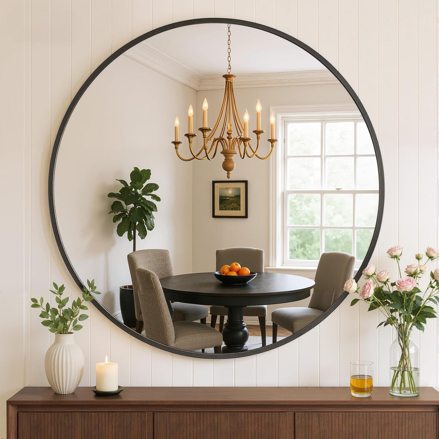 24 Inch Round Mirror – Matte Black Metal Framed Bathroom Wall Mirror, Anti-Rust Vanity Mirror for Bathroom, Bedroom, Living Room & Entryway