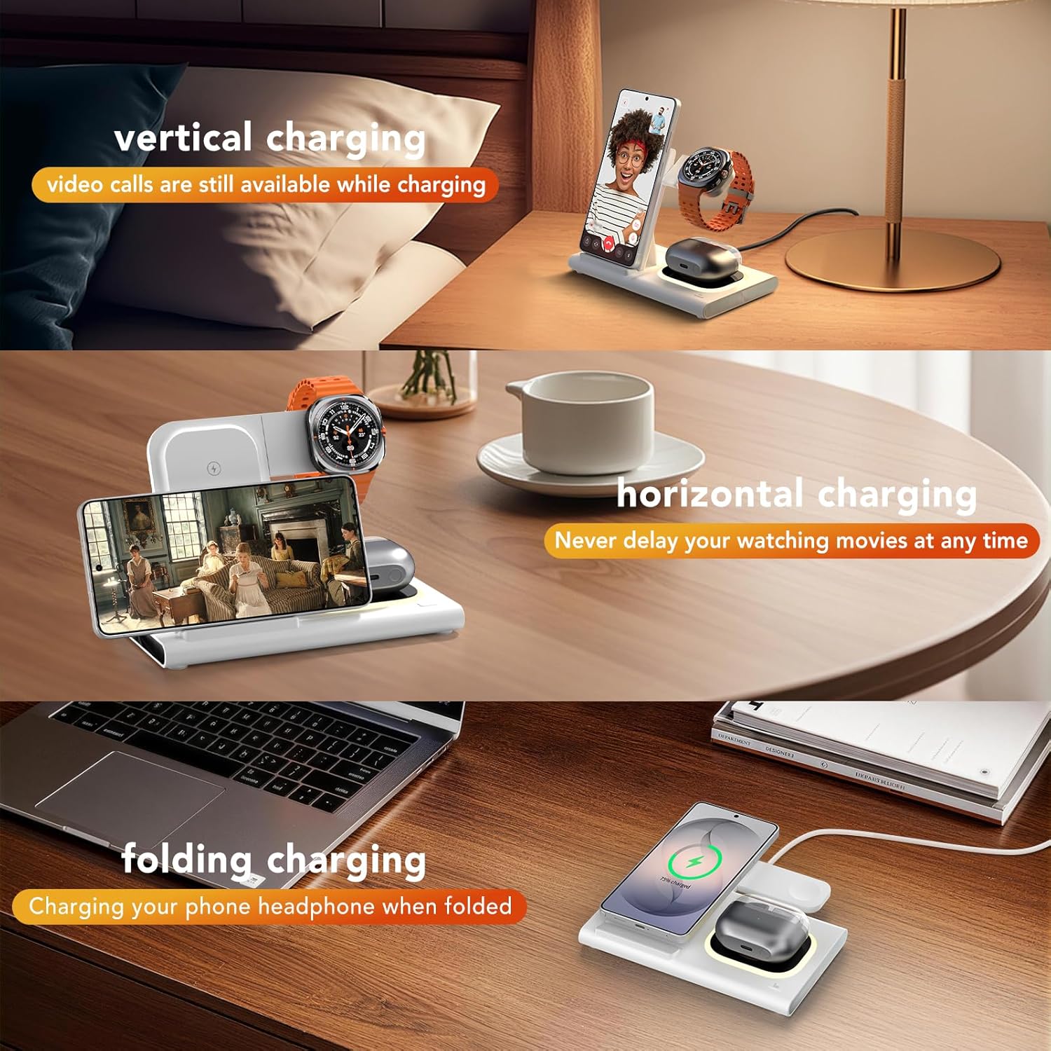 3 in 1 Wireless Charging Station for Samsung – Foldable Fast