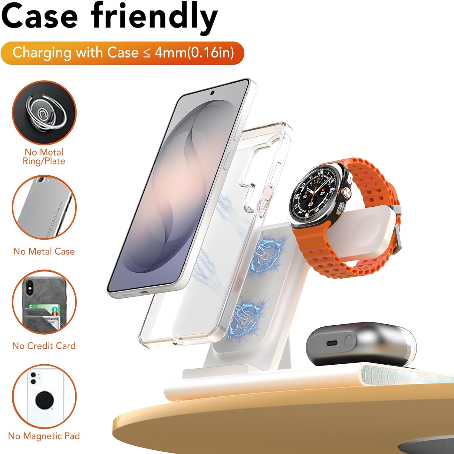 3 in 1 Wireless Charging Station for Samsung – Foldable Fast Charger Stand with Night Light 