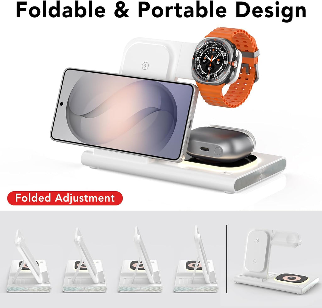 3 in 1 Wireless Charging Station for Samsung – Foldable Fast Charger Stand with Night Light for Phone