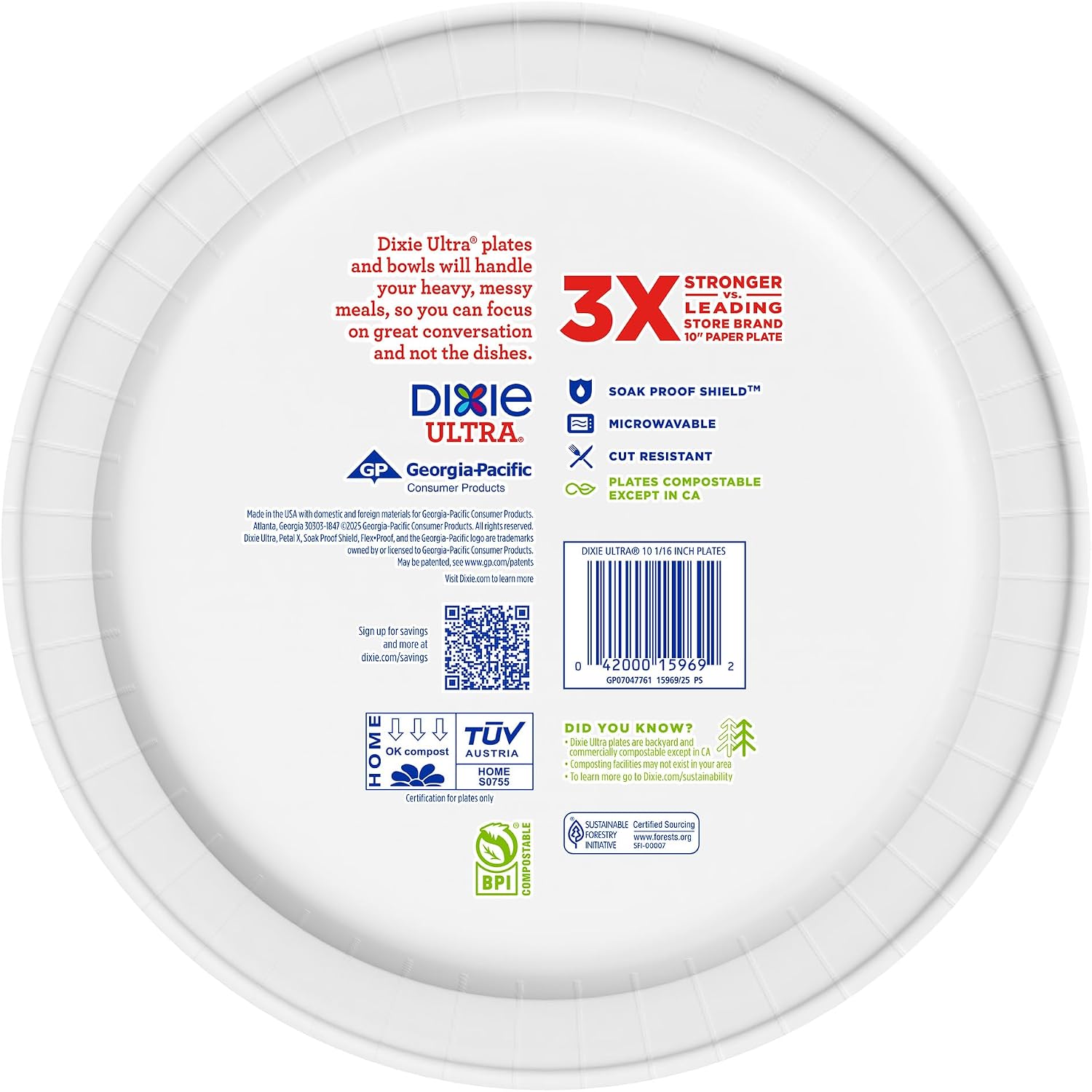 Dixie Ultra, Large Paper Plates, 10 Inch, 100 Count, 3X Stronger*, Heavy Duty, Microwave-Safe, Soak-Proof, Cut Resistant, Disposable Plates for Heavy, Messy Meals