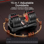 Adjustable Dumbbells for Home Gym – 15-in-1 Weight Set (5–52.5 lbs Each) Pair of Free Weights for Strength