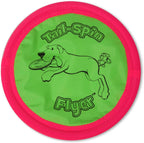 Booda Tail Spin Flyer – Lightweight Fabric Dog Frisbee for Fetch, Water Play & Interactive Fun (7 Inch, Green & Pink)