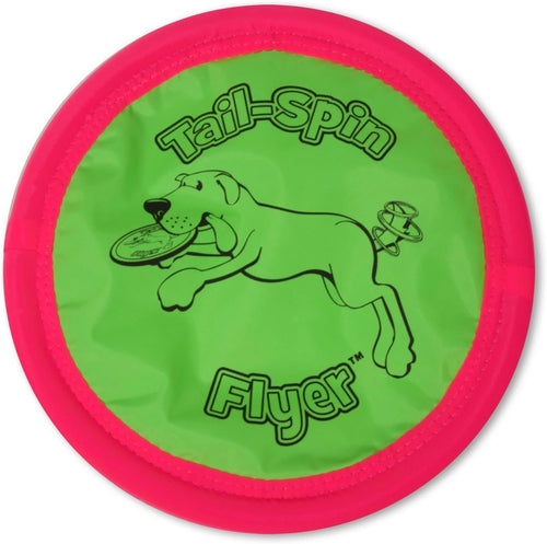 Booda Tail Spin Flyer – Lightweight Fabric Dog Frisbee for Fetch, Water Play & Interactive Fun (7 Inch, Green & Pink)