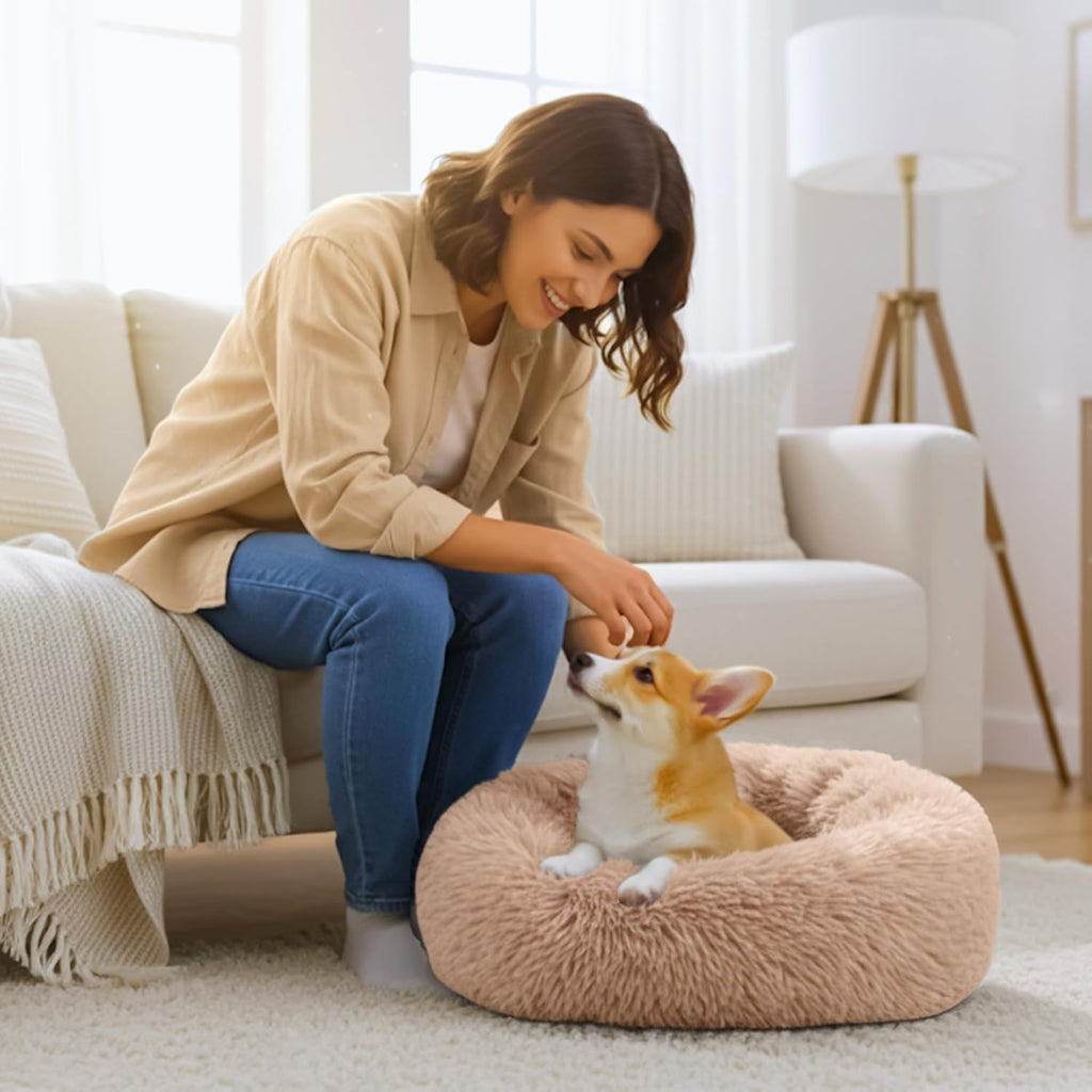 Calming Donut Dog Bed – Anti Anxiety Fluffy Plush Pet Bed