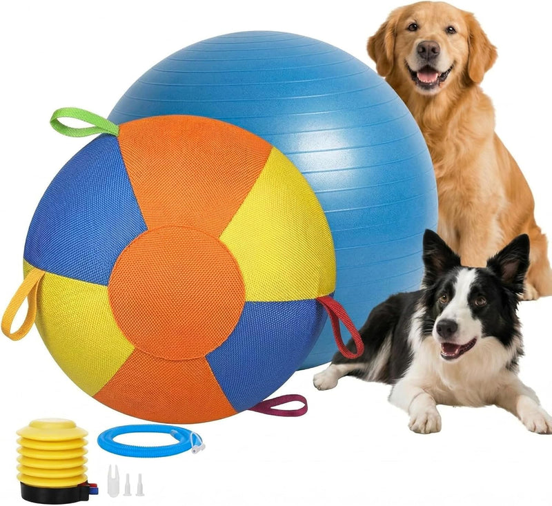 Herding Ball for Dogs – Durable Tear-Resistant Inflatable Exercise Ball with Handle Cover & Pump