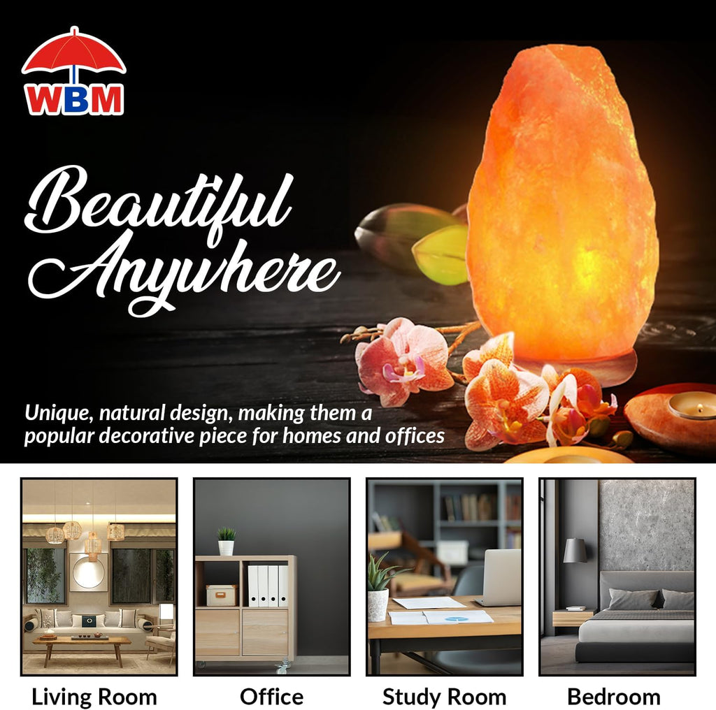 Himalayan Pink Salt Lamp – USB Natural Crystal Lamp with Touch Dimmer, Wooden Base