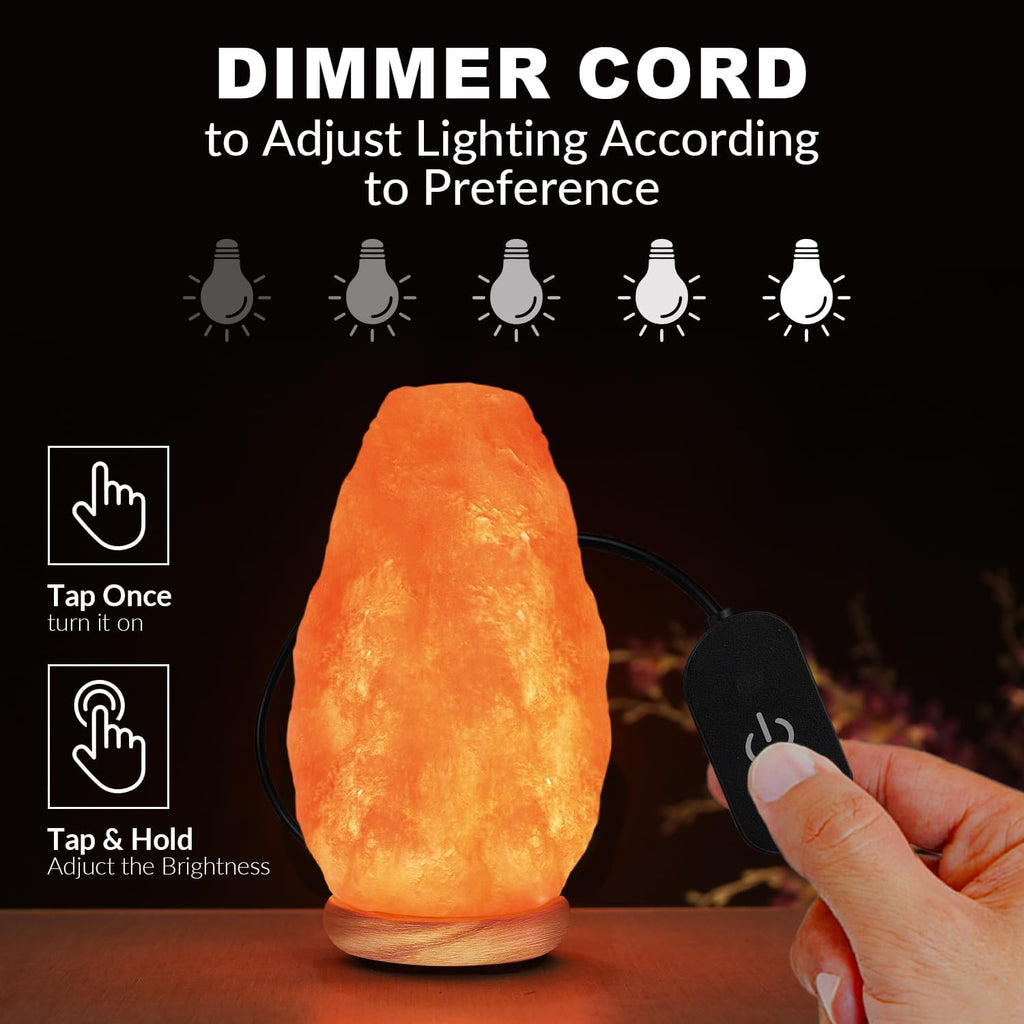 Himalayan Pink Salt Lamp – USB Natural Crystal Lamp with Touch Dimmer, Wooden Base & LED Light 