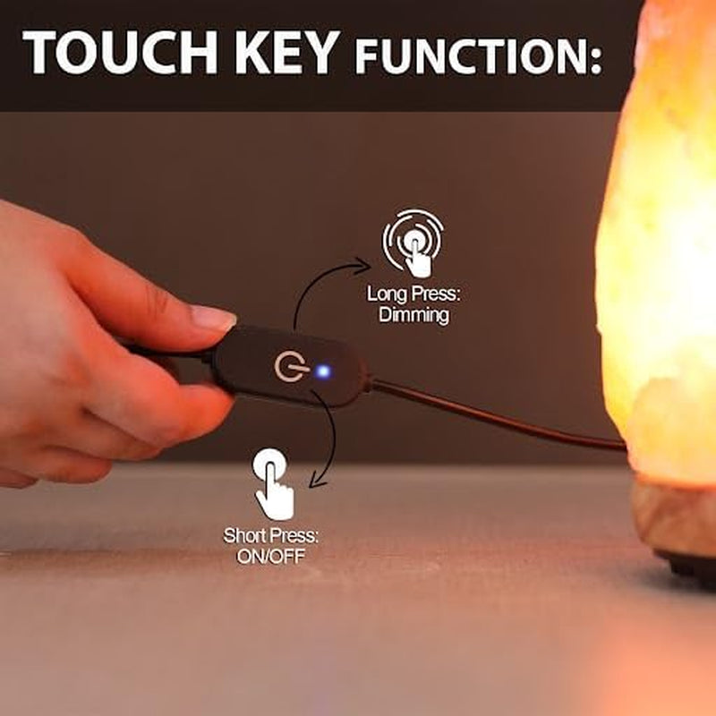 Himalayan Pink Salt Lamp – USB Natural Crystal Lamp with Touch Dimmer, Wooden Base & LED Light for Home Décor, Relaxation & Ambient Lighting 