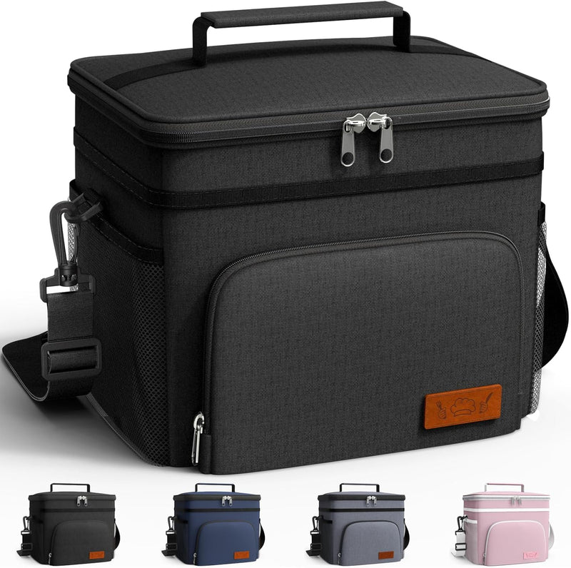 Insulated Lunch Box for Men – Leakproof Cooler Lunch Bag with Multiple Pockets & Adjustable Strap for Work, Travel & Picnic (Black)