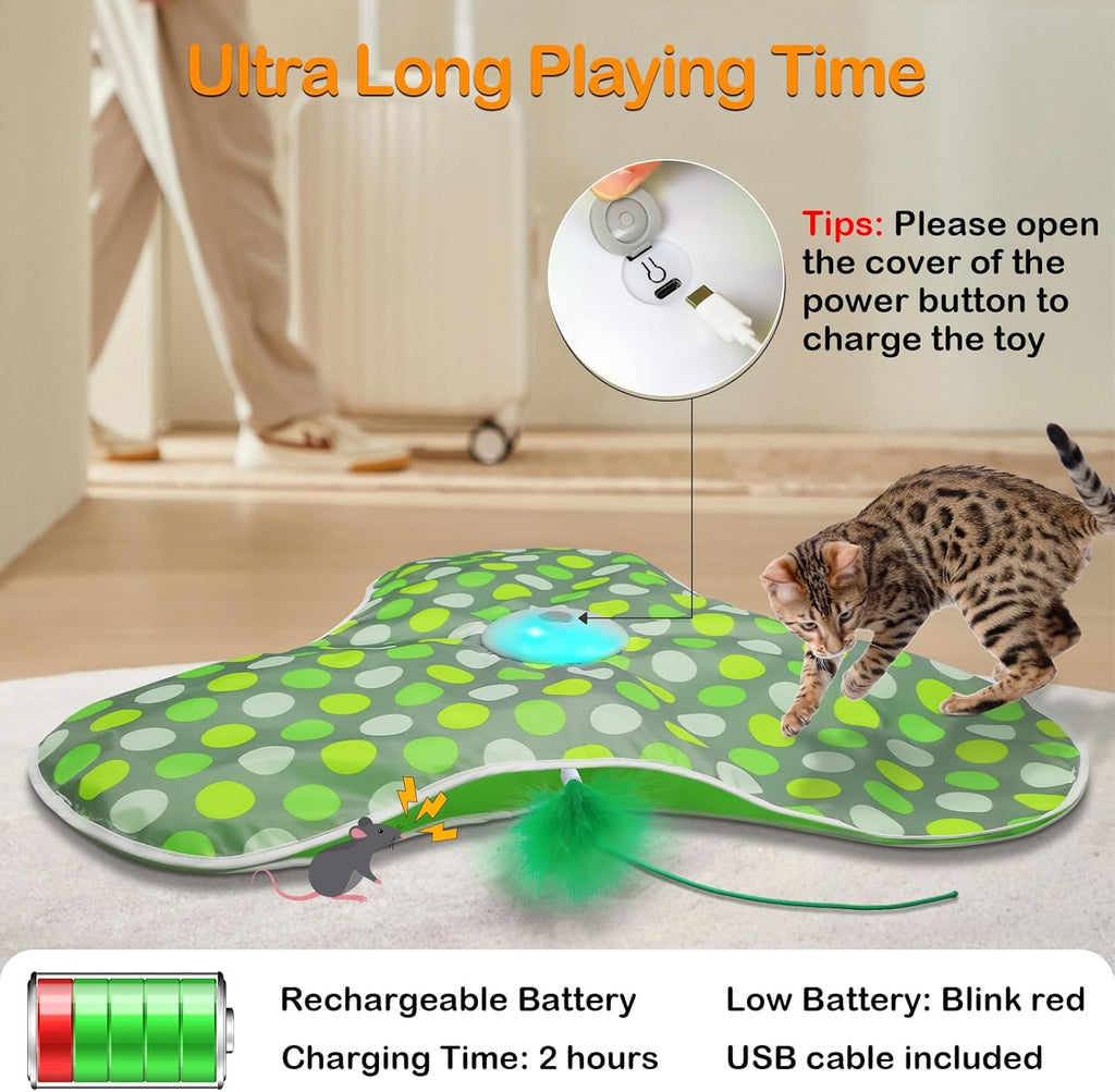 Interactive Cat Toys for Indoor Cats – Rechargeable Moving Feather & Real