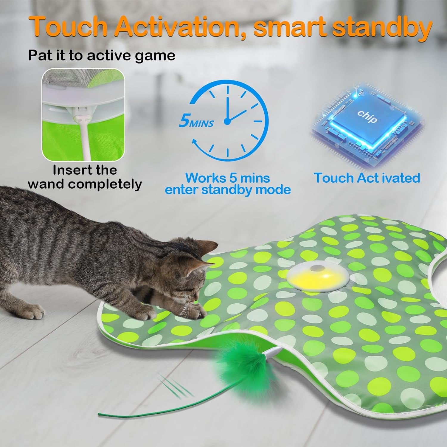 Interactive Cat Toys for Indoor Cats – Rechargeable Moving Feather & Real Mouse Sound