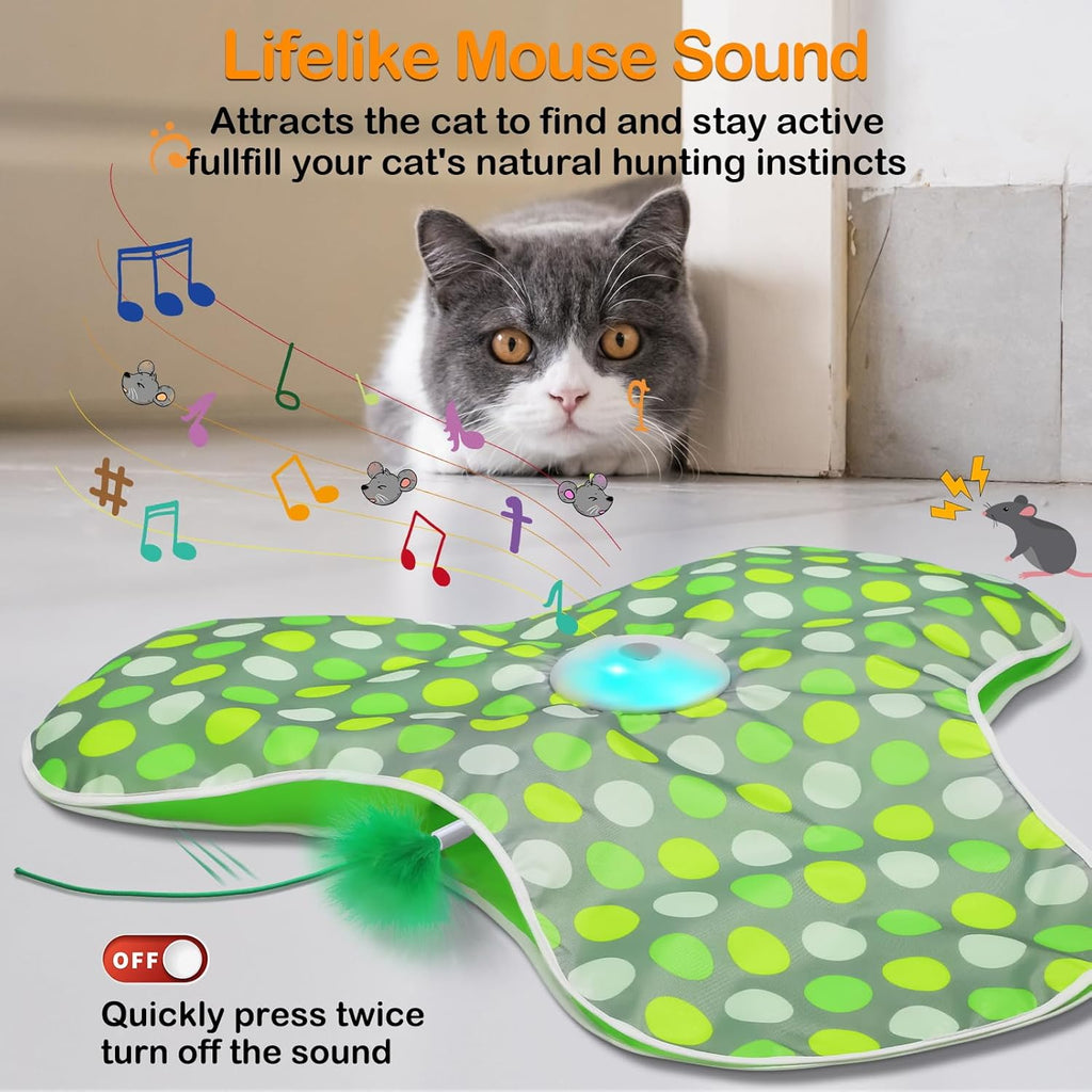 Interactive Cat Toys for Indoor Cats – Rechargeable Moving Feather & Real Mouse Sound Automatic