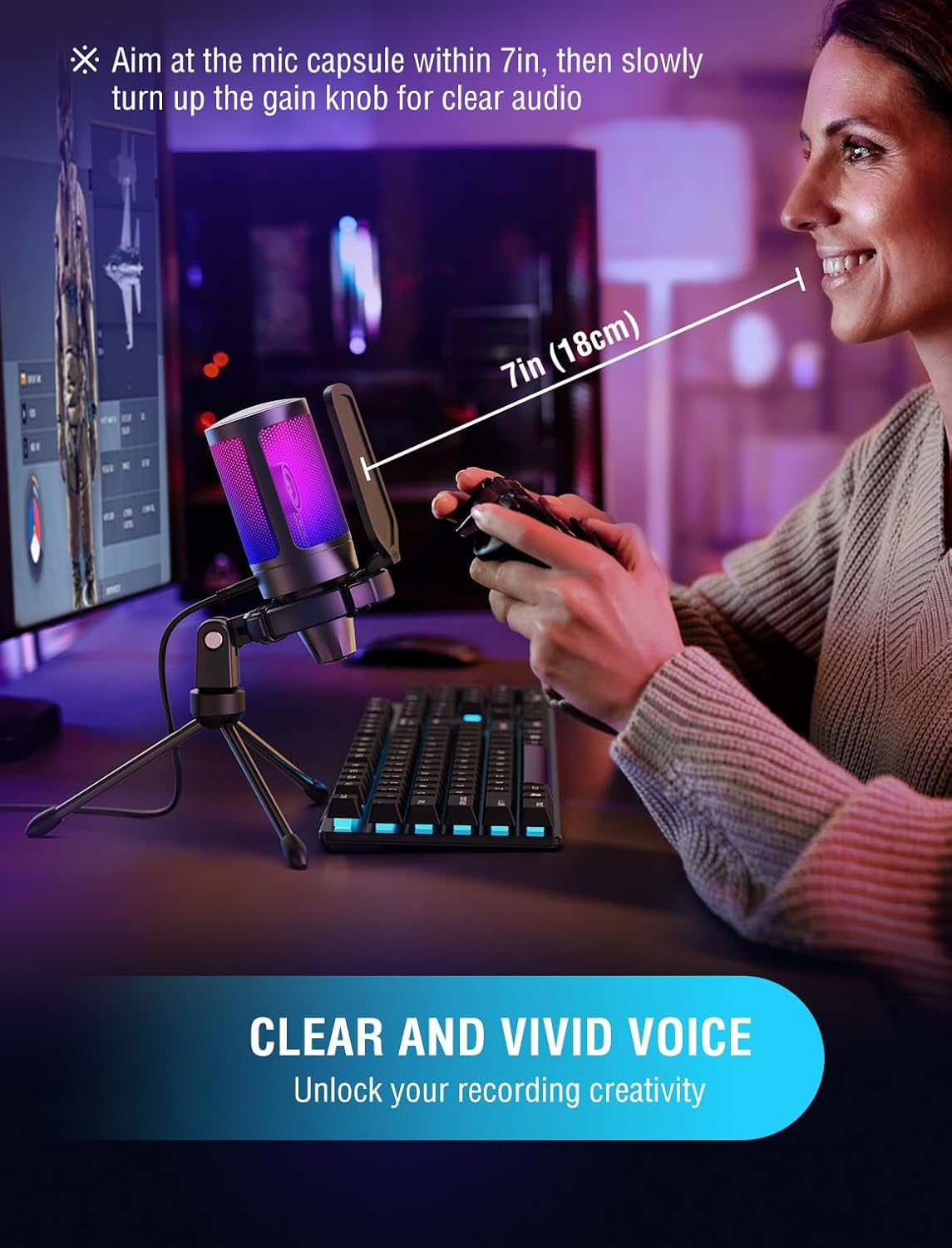 PC Microphone for Gaming – USB Condenser Mic with RGB 