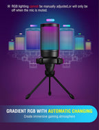 PC Microphone for Gaming – USB Condenser Mic with RGB Lighting, Quick Mute, Gain Control