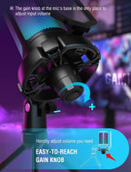 PC Microphone for Gaming – USB Condenser Mic with RGB Lighting, Quick Mute, Gain Control, Shock Mount