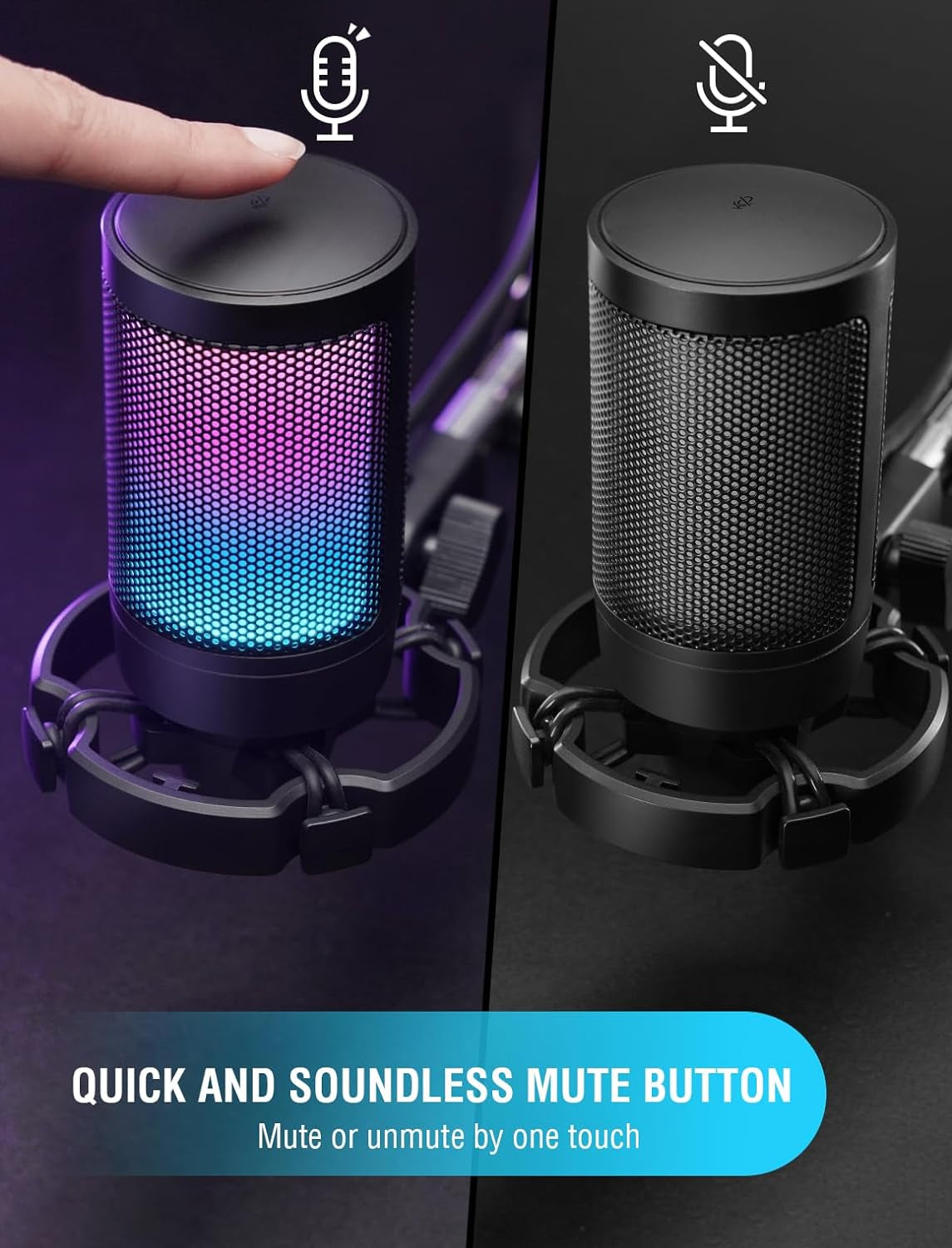 PC Microphone for Gaming – USB Condenser Mic with RGB Lighting, Quick Mute, Gain Control, Shock Mount & Pop Filter