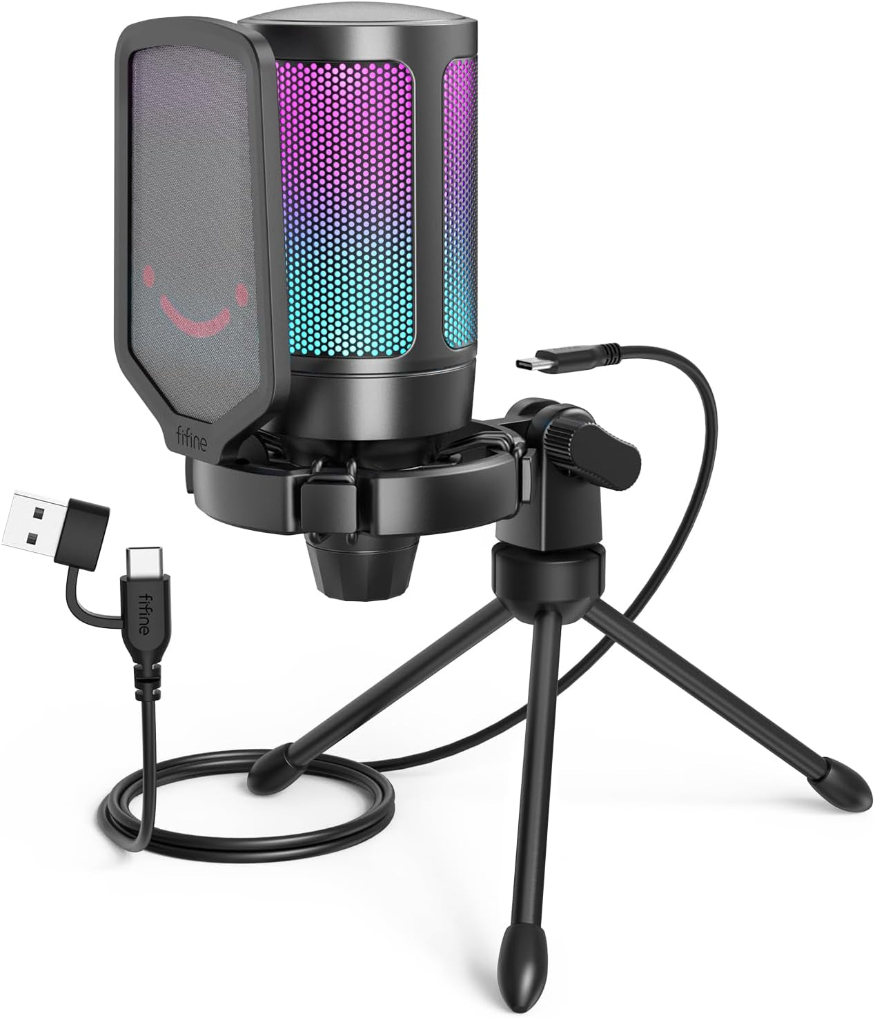 PC Microphone for Gaming – USB Condenser Mic with RGB Lighting, Quick Mute, Gain Control, Shock Mount & Pop Filter for Streaming, Discord, Twitch & PS5