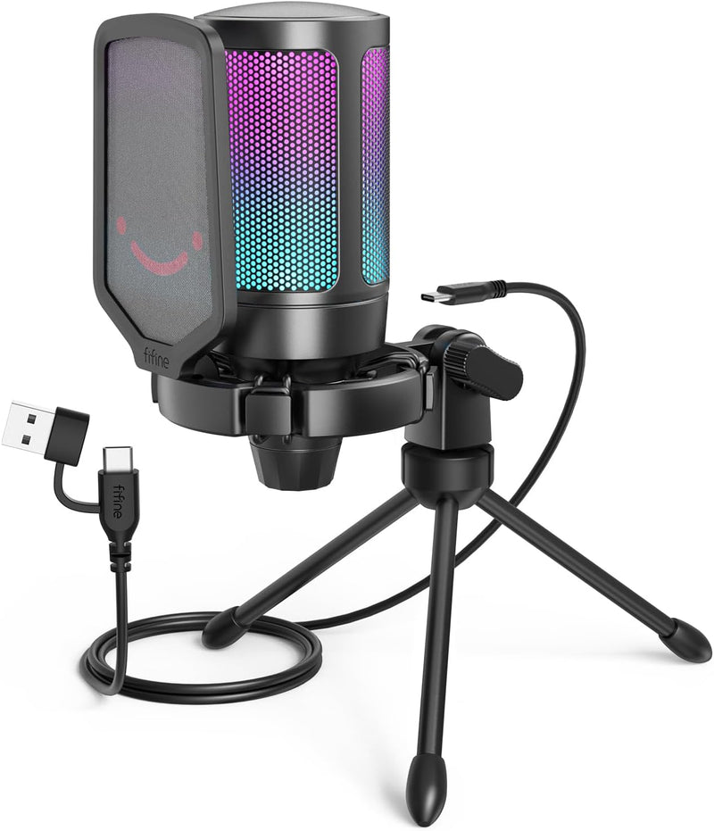 PC Microphone for Gaming – USB Condenser Mic with RGB Lighting, Quick Mute, Gain Control, Shock Mount & Pop Filter for Streaming, Discord, Twitch & PS5