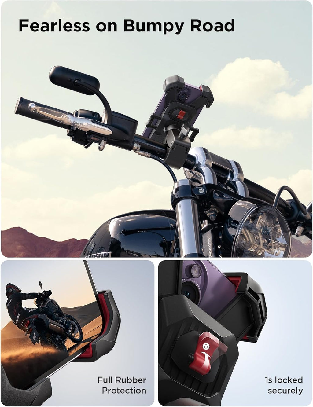 Phone Mount for Motorcycle – Auto Lock Handlebar Bike