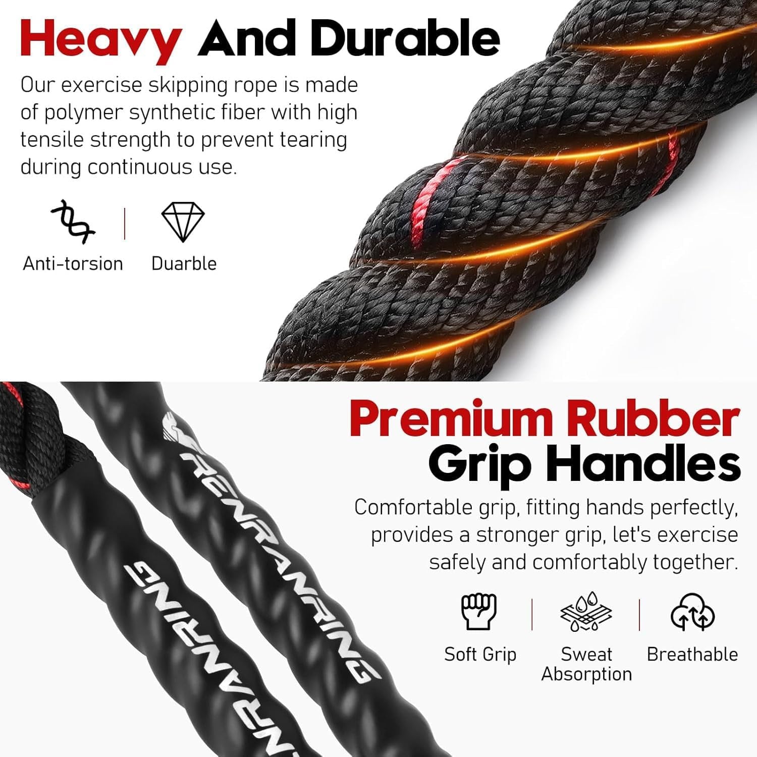 Weighted Jump Rope – Heavy 3LB/4LB/5LB Skipping Rope for Men & Women, Full Body Workout for Strength