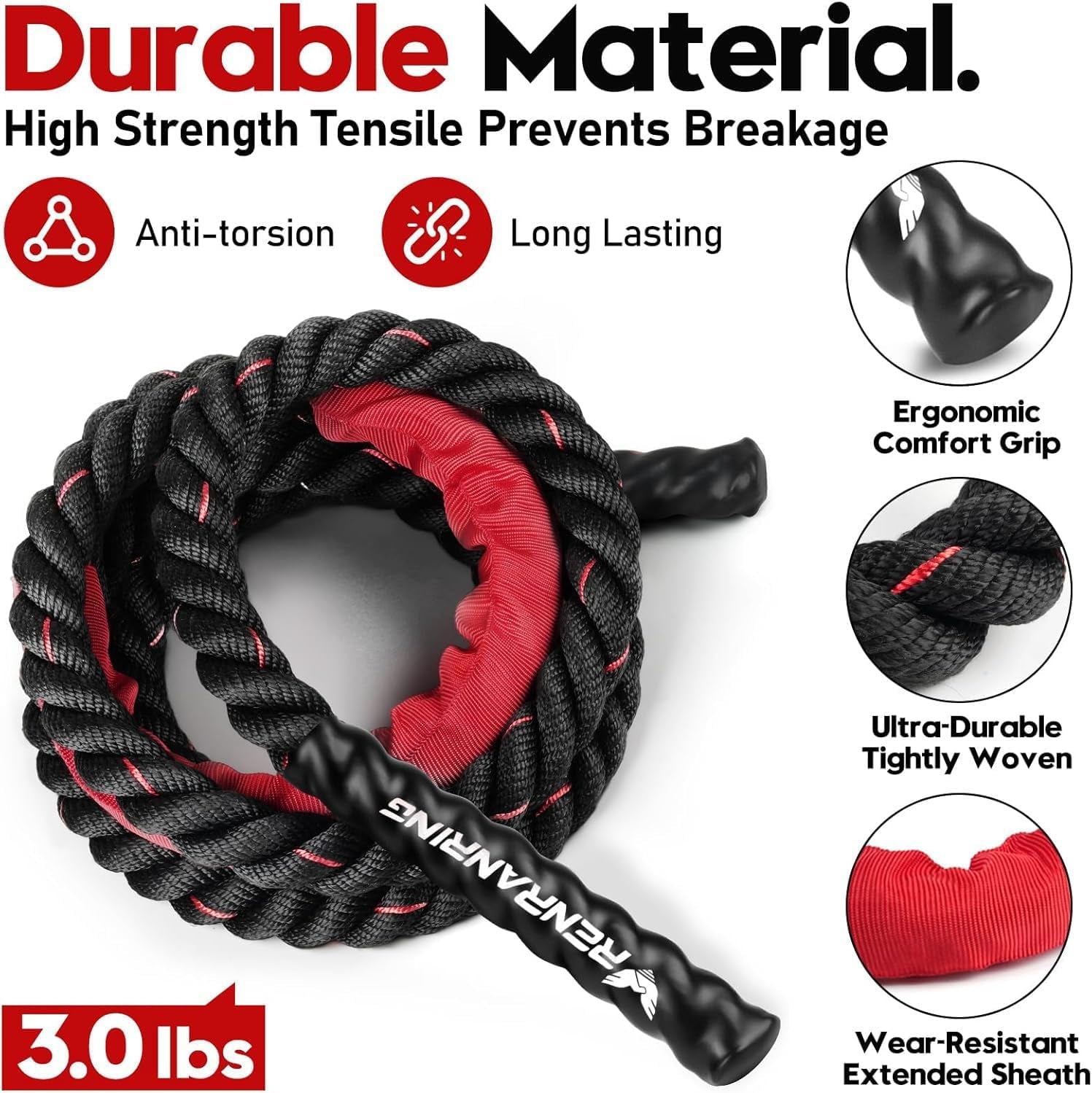 Weighted Jump Rope – Heavy 3LB/4LB/5LB Skipping Rope for Men & Women, Full Body Workout for Strength, Cardio